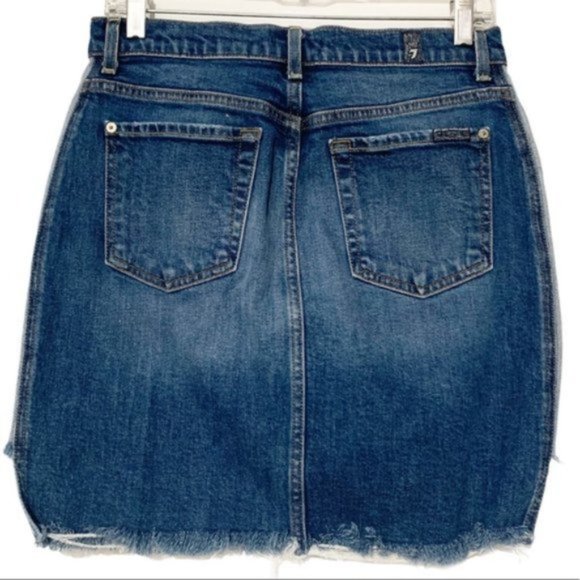 7 For All Mankind Two Tone Raw Hem Jean Skirt - Picture 4 of 8